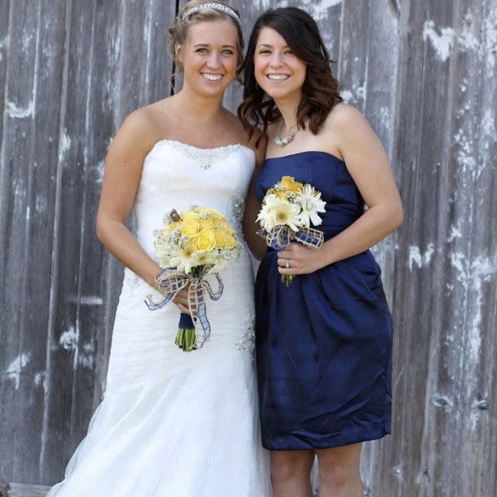 David's Bridal Midnight Blue One-Shoulder Dress